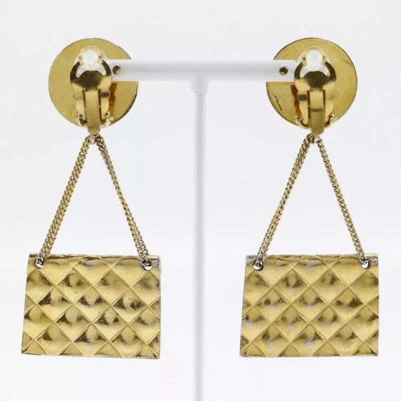 CHANEL Matelasse bag motif Earring COCO Mark vintage Plated Gold 37.8g Women - Picture 3 of 11